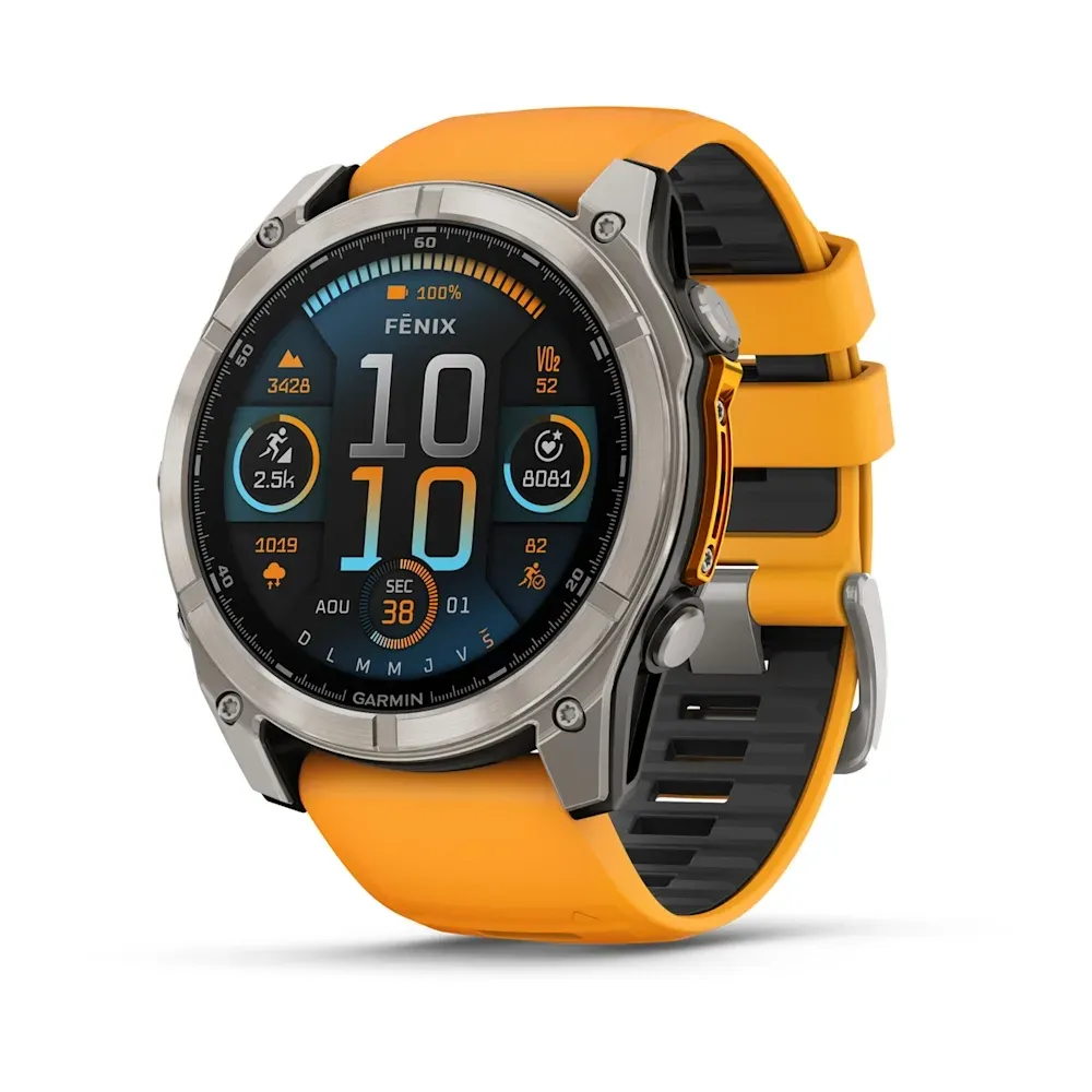 MONTRE GARMIN FĒNIX 8 51 MM AMOLED SAPPHIRE TITANIUM AVEC BRACELET EN SILICONE ORANGE GRAPHITE