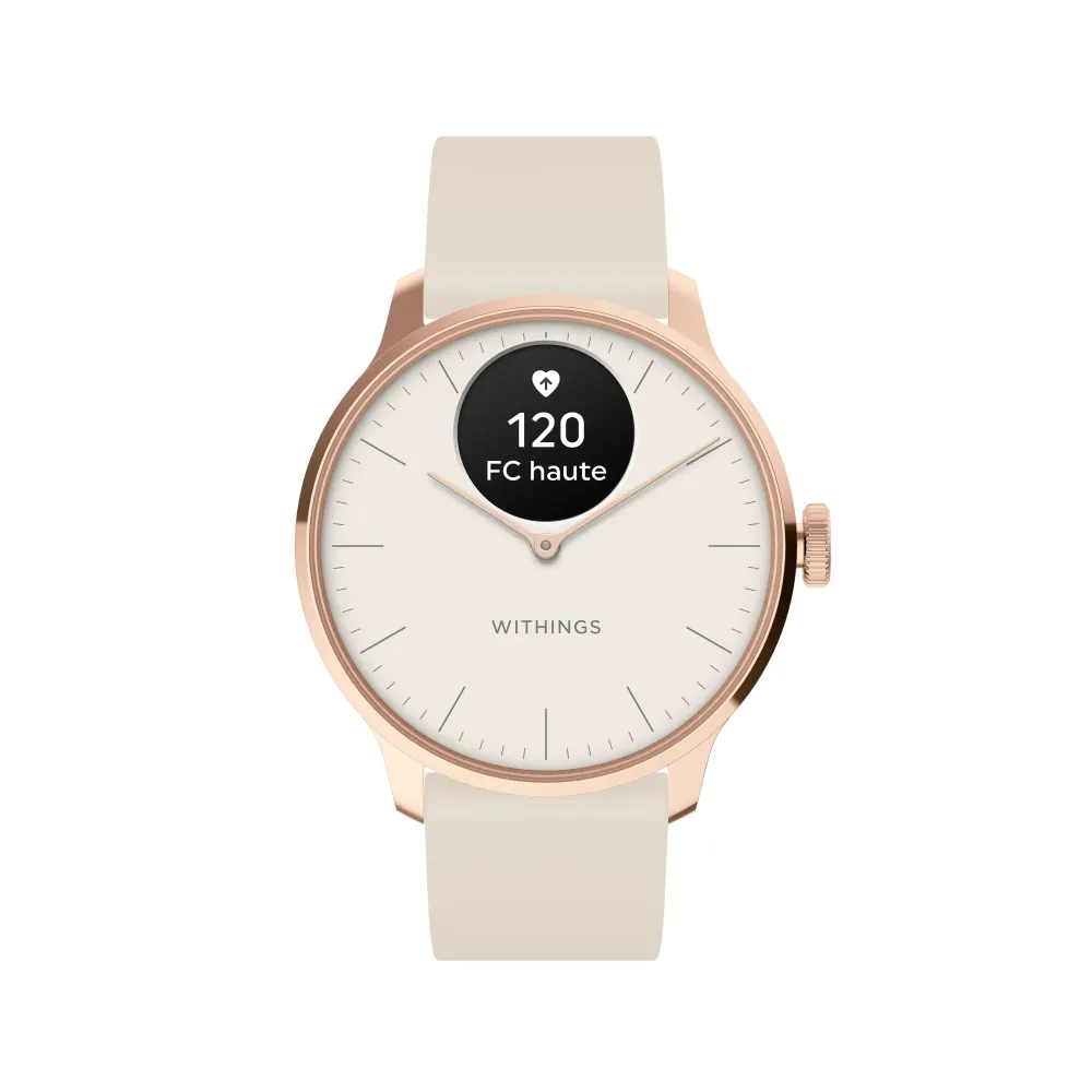 Photo montrant l'intégralité de la Montre Withings ScanWatch Light - 37 mm Sable & Rose Gold.