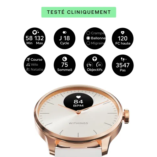Photo montrant l'intégralité de la Montre Withings ScanWatch Light - 37 mm Sable & Rose Gold.