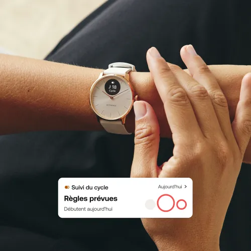 Photo montrant l'intégralité de la Montre Withings ScanWatch Light - 37 mm Sable & Rose Gold.