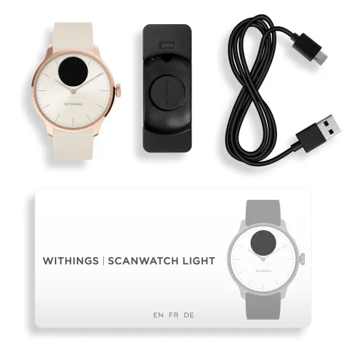 Photo montrant l'intégralité de la Montre Withings ScanWatch Light - 37 mm Sable & Rose Gold.