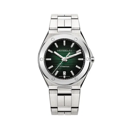 Photo montrant l'intégralité de la montre + Montre Herbelin Cap Camarat – automatique date – acier & vert.