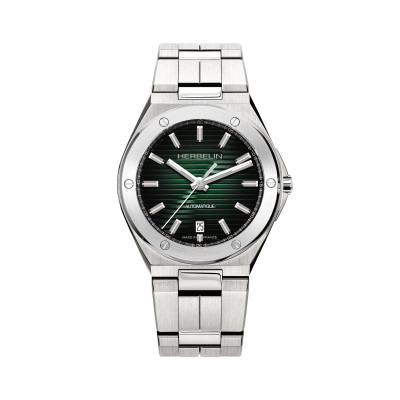 Photo montrant l'intégralité de la montre + Montre Herbelin Cap Camarat – automatique date – acier & vert.