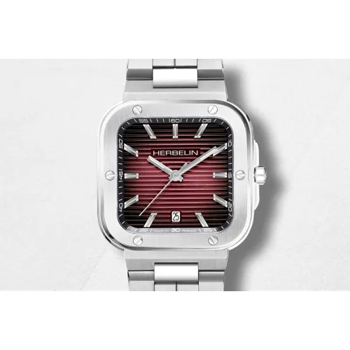Vue intégralité de la montre Herbelin Cap Camarat – square quartz – acier & rouge.