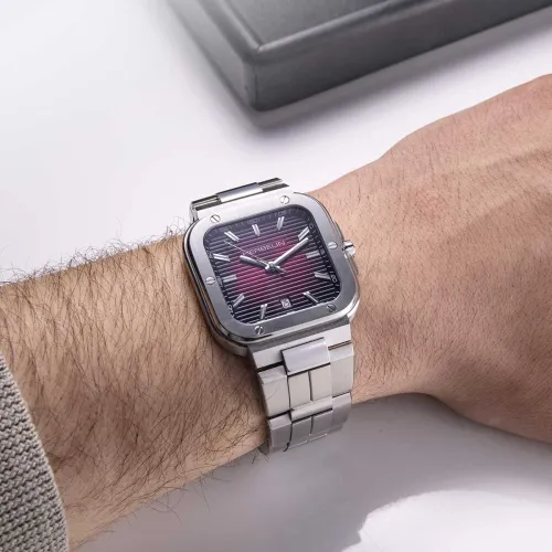 Vue intégralité de la montre Herbelin Cap Camarat – square quartz – acier & rouge.