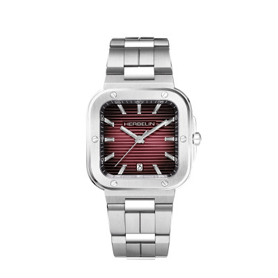 Vue intégralité de la montre Herbelin Cap Camarat – square quartz – acier & rouge.