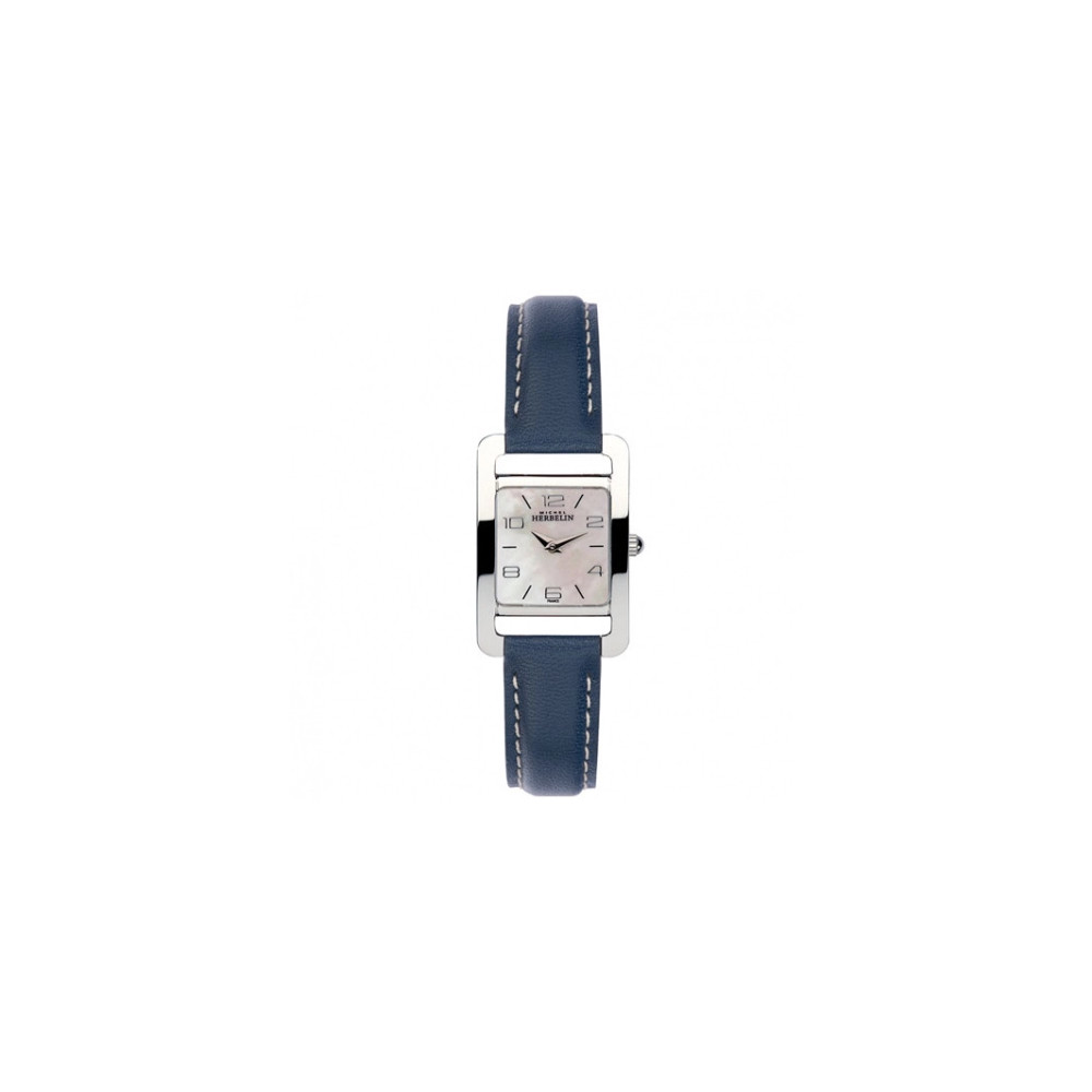 MONTRE HERBELIN 5 AVENUE – QUARTZ – NACRE BLANCHE & CUIR BLUE