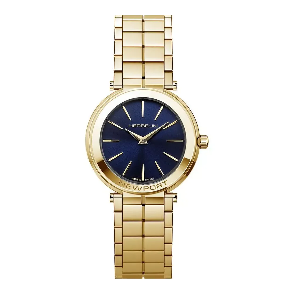 Photo montrant l'intégralité de la Montre Herbelin Newport – Slim – PVD Or Jaune & Bleu
