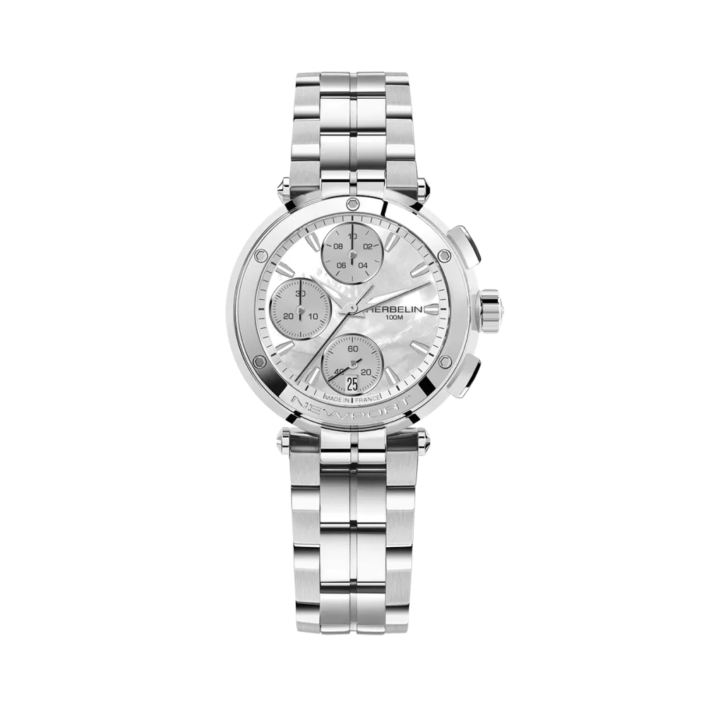 Photo montrant l'intégralité de la Montre Herbelin Newport – Chronographe Lady – Acier & Nacre