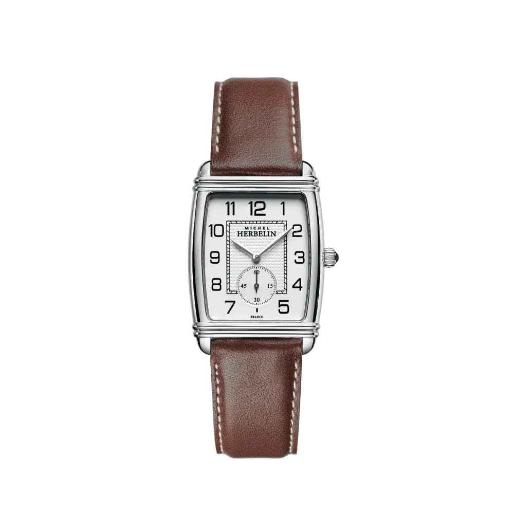 Photo montrant l'intégralité de la Montre Herbelin Art Déco – Petite Seconde – Acier & Cuir Brun