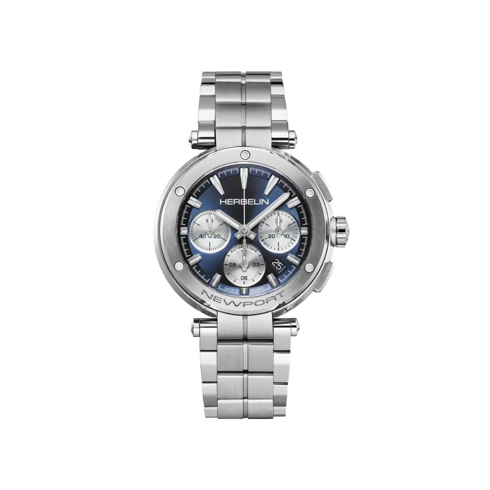 Photo montrant l'intégralité de la Montre Herbelin Newport – Chrono Automatique – Acier & Bleu