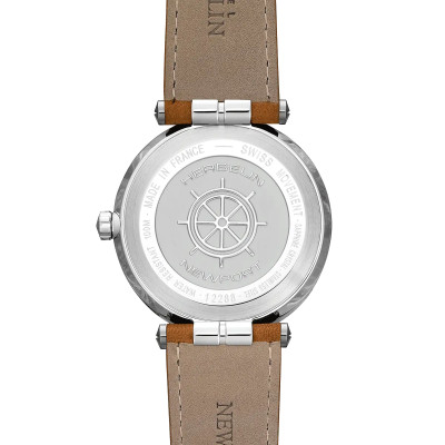 Vue de dos de la montre Herbelin Newport – Quartz Date – Acier, Bleu & Cuir