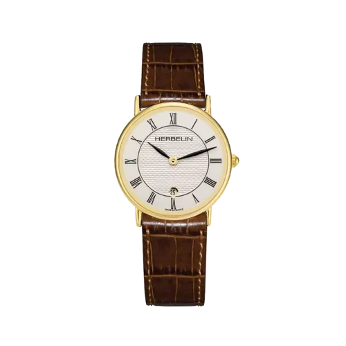 Photo montrant l'intégralité de la montre Herbelin Classique – Quartz – Doré & Cuir Brun
