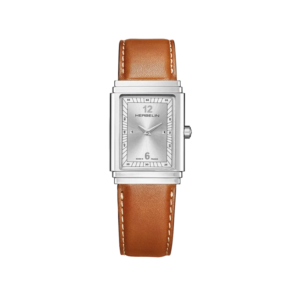 Photo montrant l'intégralité de la montre Herbelin Art Déco – 1925’s – Acier & Cuir
