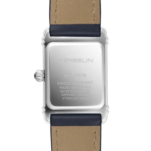 Photo Montrant l’Intégralité de la Montre Herbelin Art Déco – Quartz – Acier & Cuir Bleu Marine