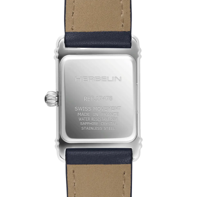 Vue de Dos de la Montre Herbelin Art Déco – Quartz – Acier & Cuir Bleu Marine