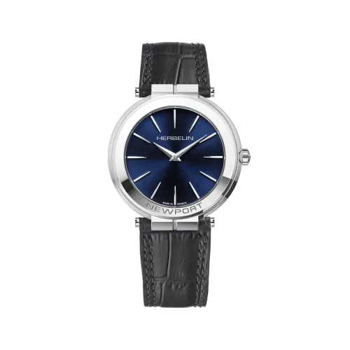 Photo Montrant l'Intégralité de la Montre Montre Herbelin Newport – Slim – Acier & Cuir Noir