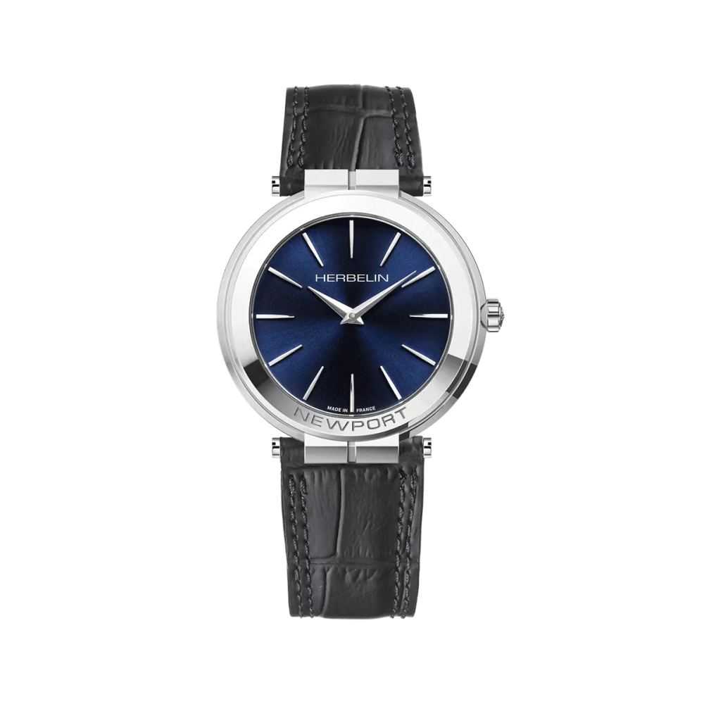 Photo Montrant l'Intégralité de la Montre Montre Herbelin Newport – Slim – Acier & Cuir Noir