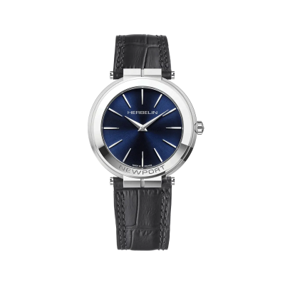Photo Montrant l'Intégralité de la Montre Montre Herbelin Newport – Slim – Acier & Cuir Noir
