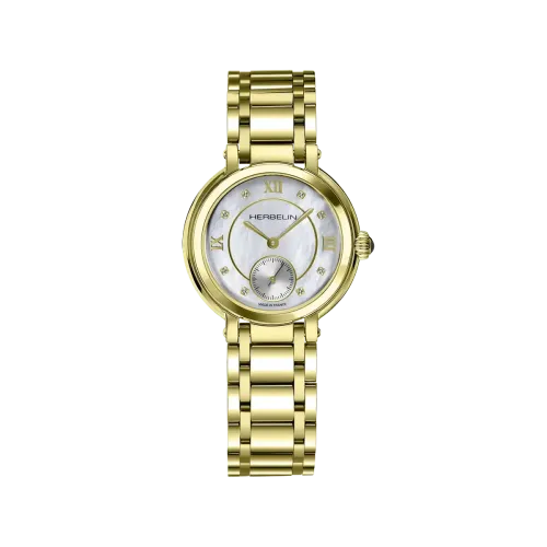 Photo Montrant l’Intégralité de la Montre Montre Herbelin Galet – Petite Seconde – Nacre & PVD Or Jaune