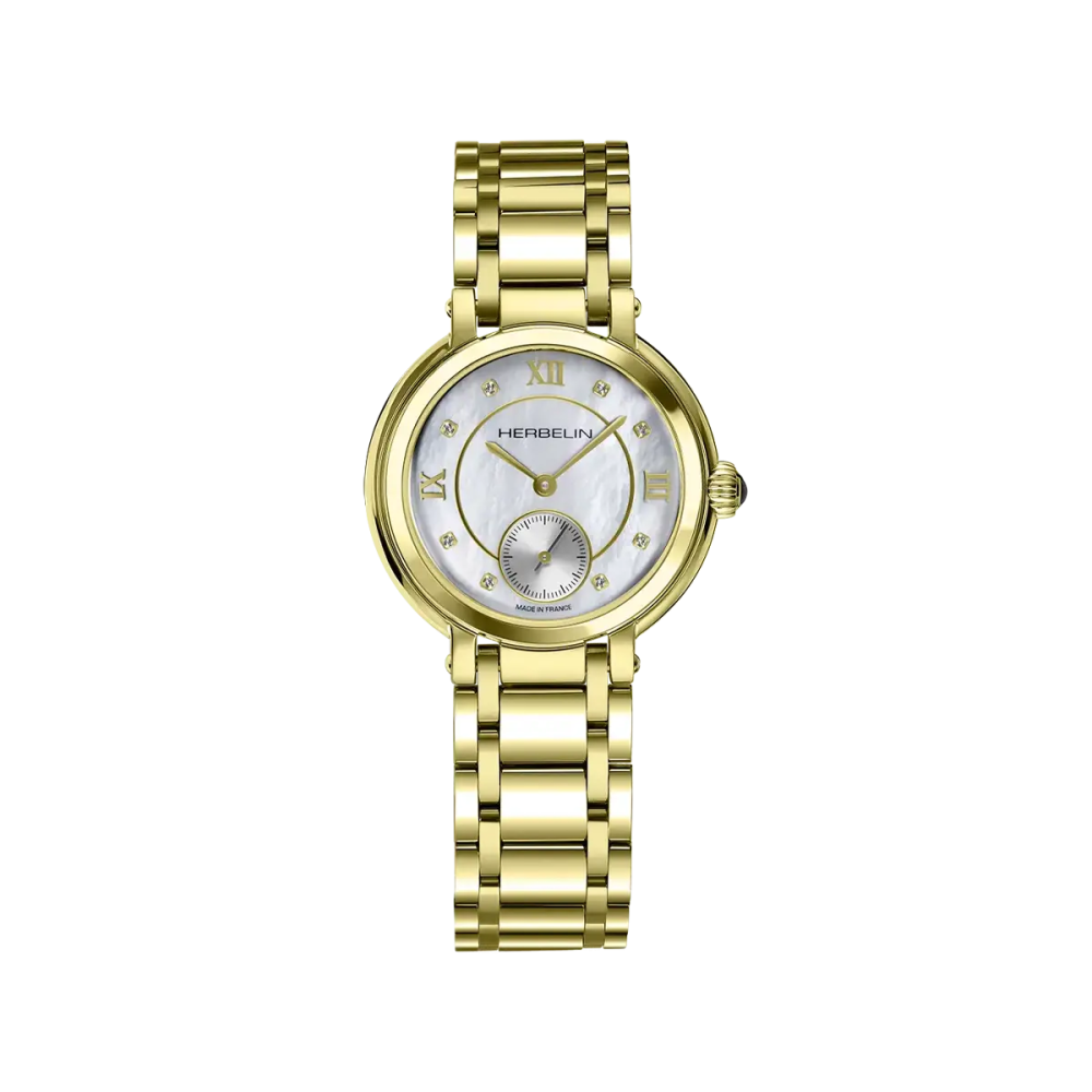 Photo Montrant l’Intégralité de la Montre Montre Herbelin Galet – Petite Seconde – Nacre & PVD Or Jaune