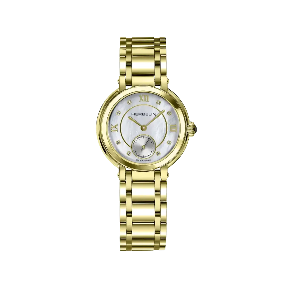 Photo Montrant l’Intégralité de la Montre Montre Herbelin Galet – Petite Seconde – Nacre & PVD Or Jaune
