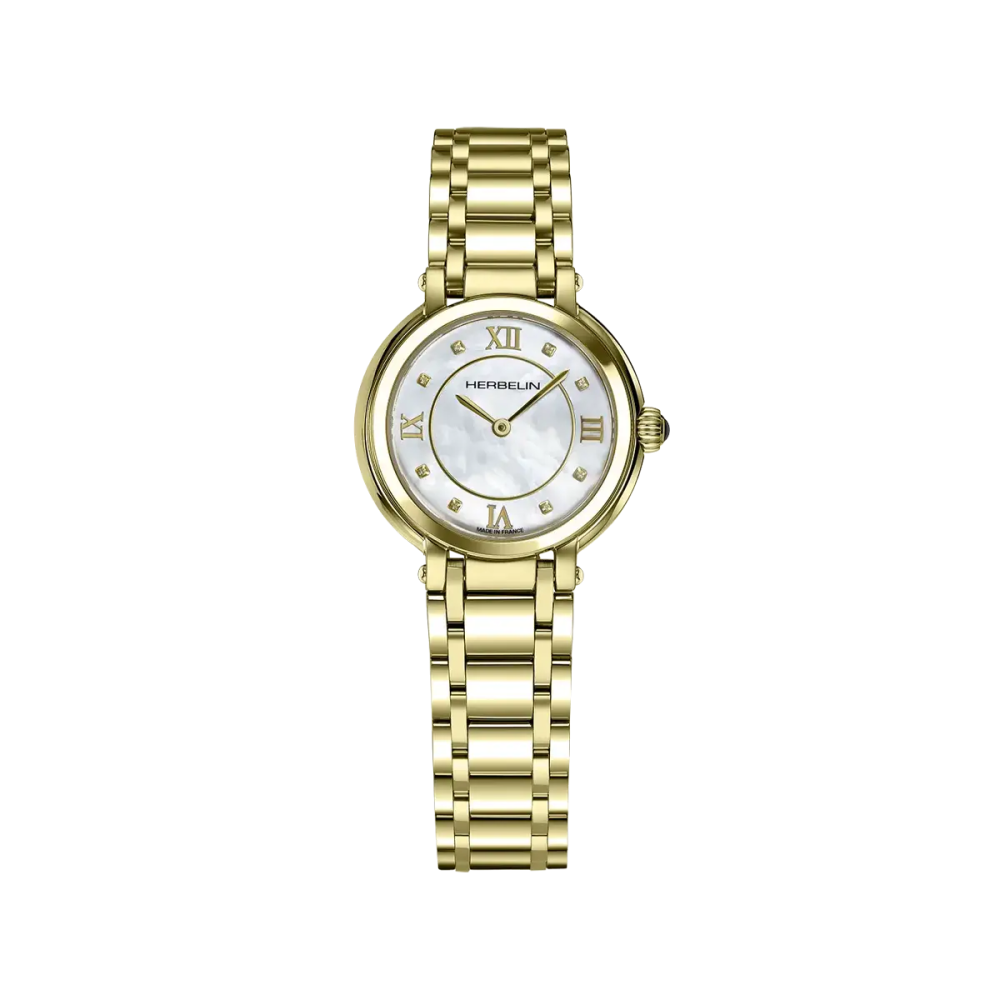 Photo Montrant l’Intégralité de la Montre Herbelin Octogône – Quartz – Doré & Cuir