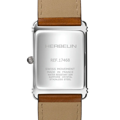 Vue de Dos de la Montre Montre Herbelin Art Déco – Quartz – Acier & Cuir Brun