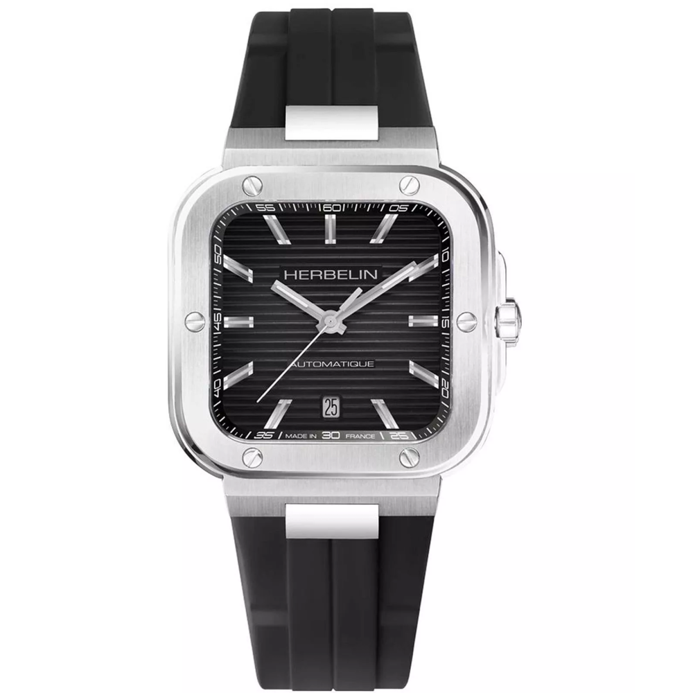 Photo Montrant l’Intégralité de la Montre Montre Herbelin Cap Camarat – Automatique Carrée – Acier & Noir
