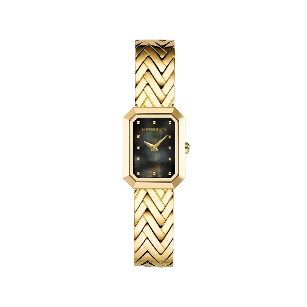 Photo Montrant l’Intégralité de la Montre Montre Herbelin Octogône – Chevrons – PVD Or Jaune & Nacre Noire