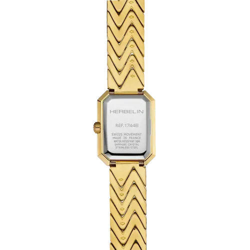 Photo Montrant l’Intégralité de la Montre Montre Herbelin Octogône – Chevrons – PVD Or Jaune & Nacre Noire