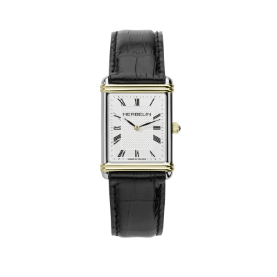 Photo montrant l'intégralité de la montre Montre Herbelin Art Déco – Quartz – Acier Bicolore & Cuir Noir