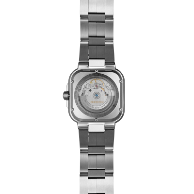 Vue de dos de la montre Cap Camarat – square automatique – acier & bleu