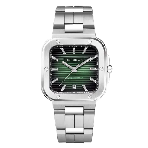 Photo montrant l'intégralité de la montre Cap Camarat – Square Automatique – Vert & Acier