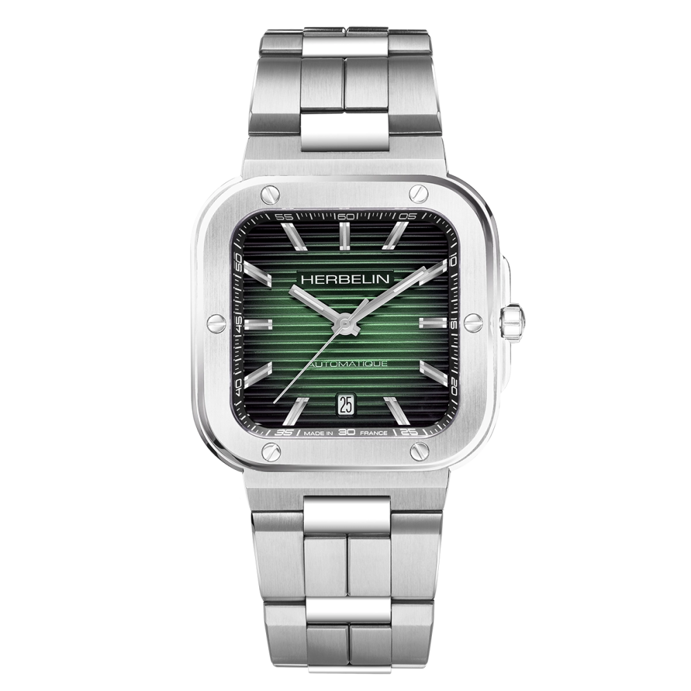 Photo montrant l'intégralité de la montre Cap Camarat – Square Automatique – Vert & Acier