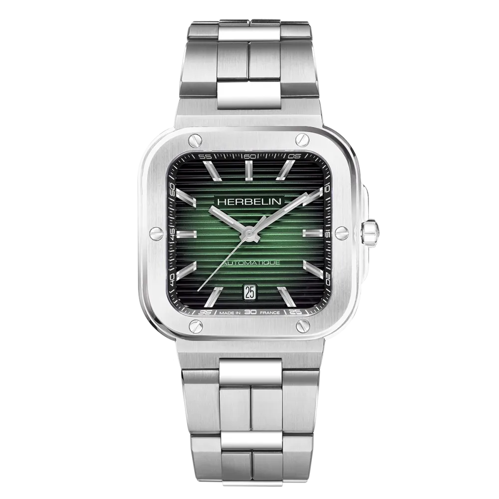 Photo montrant l'intégralité de la montre Cap Camarat – Square Automatique – Vert & Acier