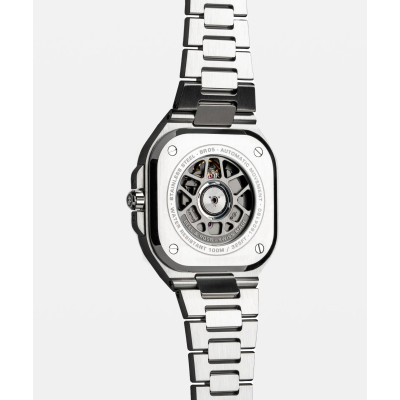 Vue de dos de la montre Bell & Ross BR-05 GMT White bracelet metal