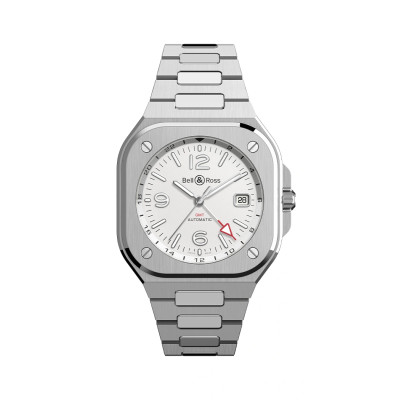 Photo montrant l'intégralité de la montre Bell & Ross BR-05 GMT White bracelet metal