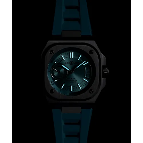 Photo montrant l'intégralité de la montre Montre Bell & Ross BR-X5 Blue Steel Bracelet Caoutchouc Ajouré Bleu Glacier