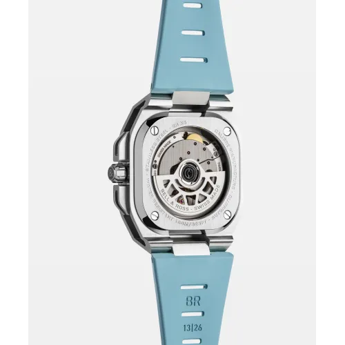 Photo montrant l'intégralité de la montre Montre Bell & Ross BR-X5 Blue Steel Bracelet Caoutchouc Ajouré Bleu Glacier