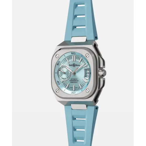 Photo montrant l'intégralité de la montre Montre Bell & Ross BR-X5 Blue Steel Bracelet Caoutchouc Ajouré Bleu Glacier