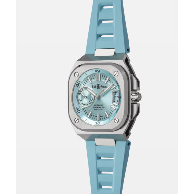 Vue profil de la montre Montre Bell & Ross BR-X5 Blue Steel Bracelet Caoutchouc Ajouré Bleu Glacier