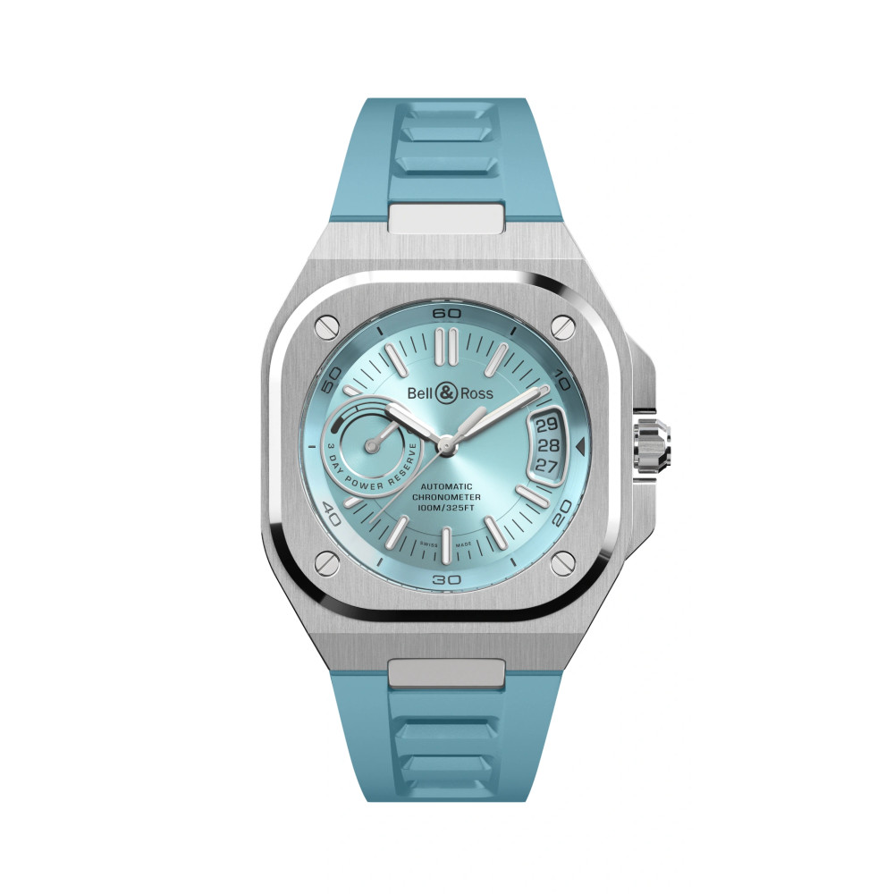 Photo montrant l'intégralité de la montre Montre Bell & Ross BR-X5 Blue Steel Bracelet Caoutchouc Ajouré Bleu Glacier