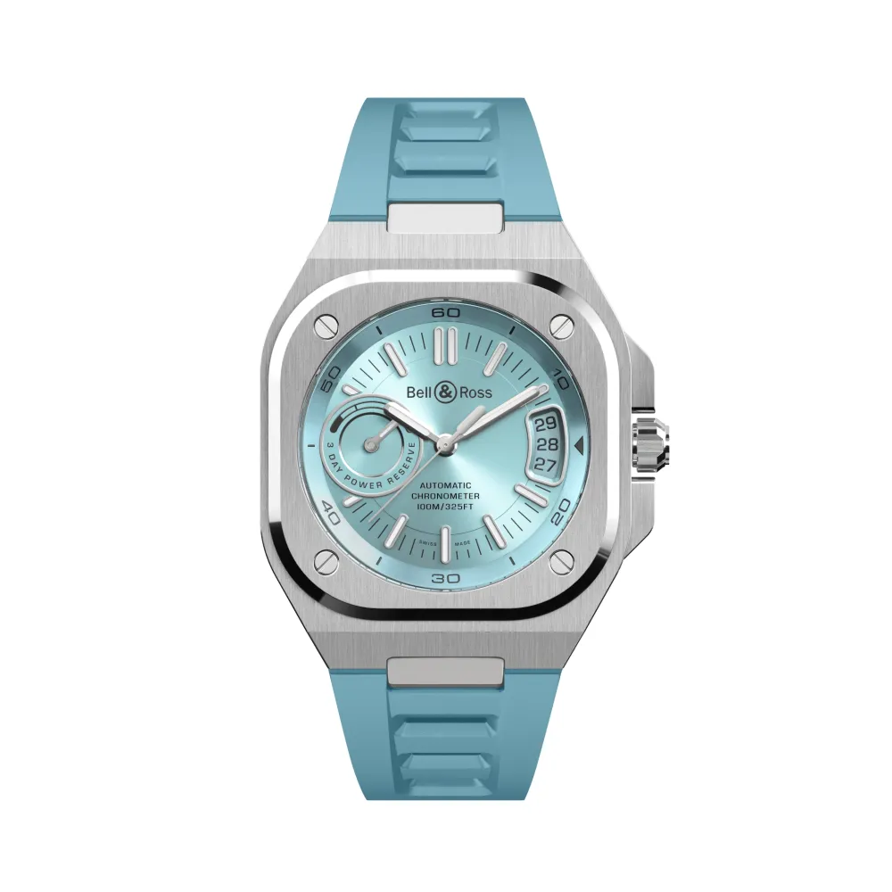 Photo montrant l'intégralité de la montre Montre Bell & Ross BR-X5 Blue Steel Bracelet Caoutchouc Ajouré Bleu Glacier