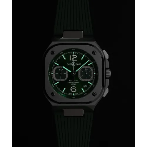 Photo montrant l'intégralité de la montre Montre Bell & Ross BR-05 Chrono Green Steel Bracelet Caoutchouc Vert