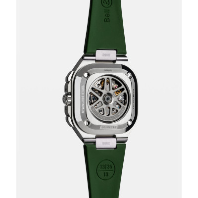 Vue de dos de Montre Bell & Ross BR-05 Chrono Green Steel Bracelet Caoutchouc Vert