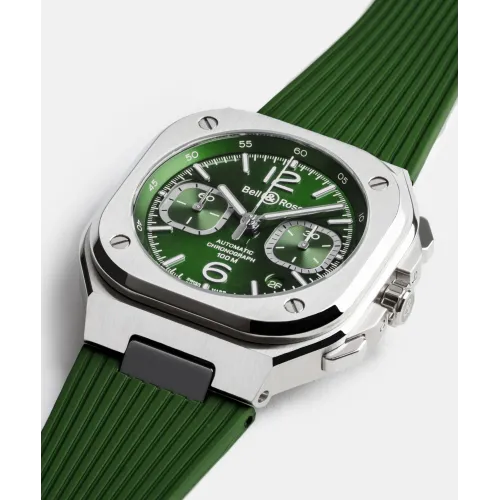 Photo montrant l'intégralité de la montre Montre Bell & Ross BR-05 Chrono Green Steel Bracelet Caoutchouc Vert