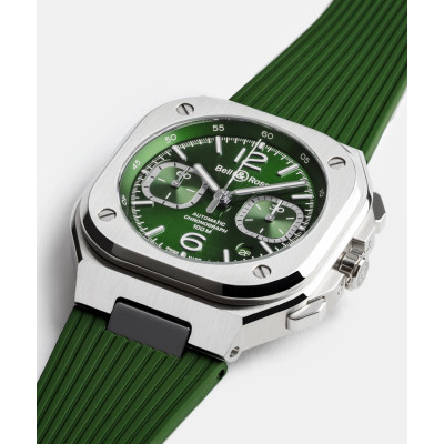 Zoom détaillé sur Montre Bell & Ross BR-05 Chrono Green Steel Bracelet Caoutchouc Vert