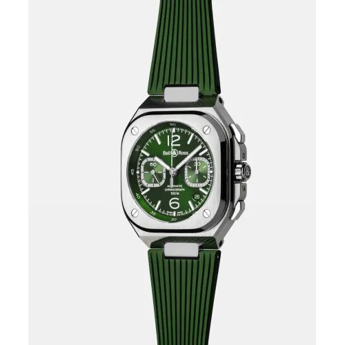 Photo montrant l'intégralité de la montre Montre Bell & Ross BR-05 Chrono Green Steel Bracelet Caoutchouc Vert