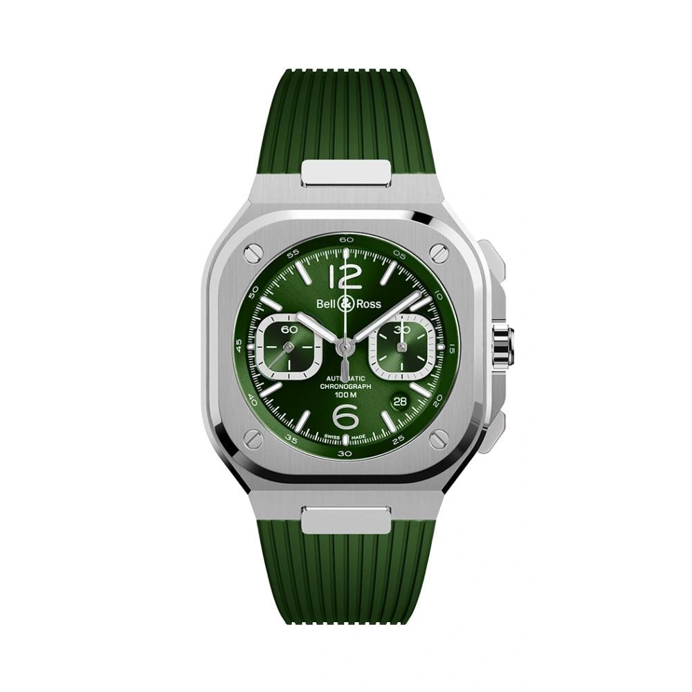 Photo montrant l'intégralité de la montre Montre Bell & Ross BR-05 Chrono Green Steel Bracelet Caoutchouc Vert